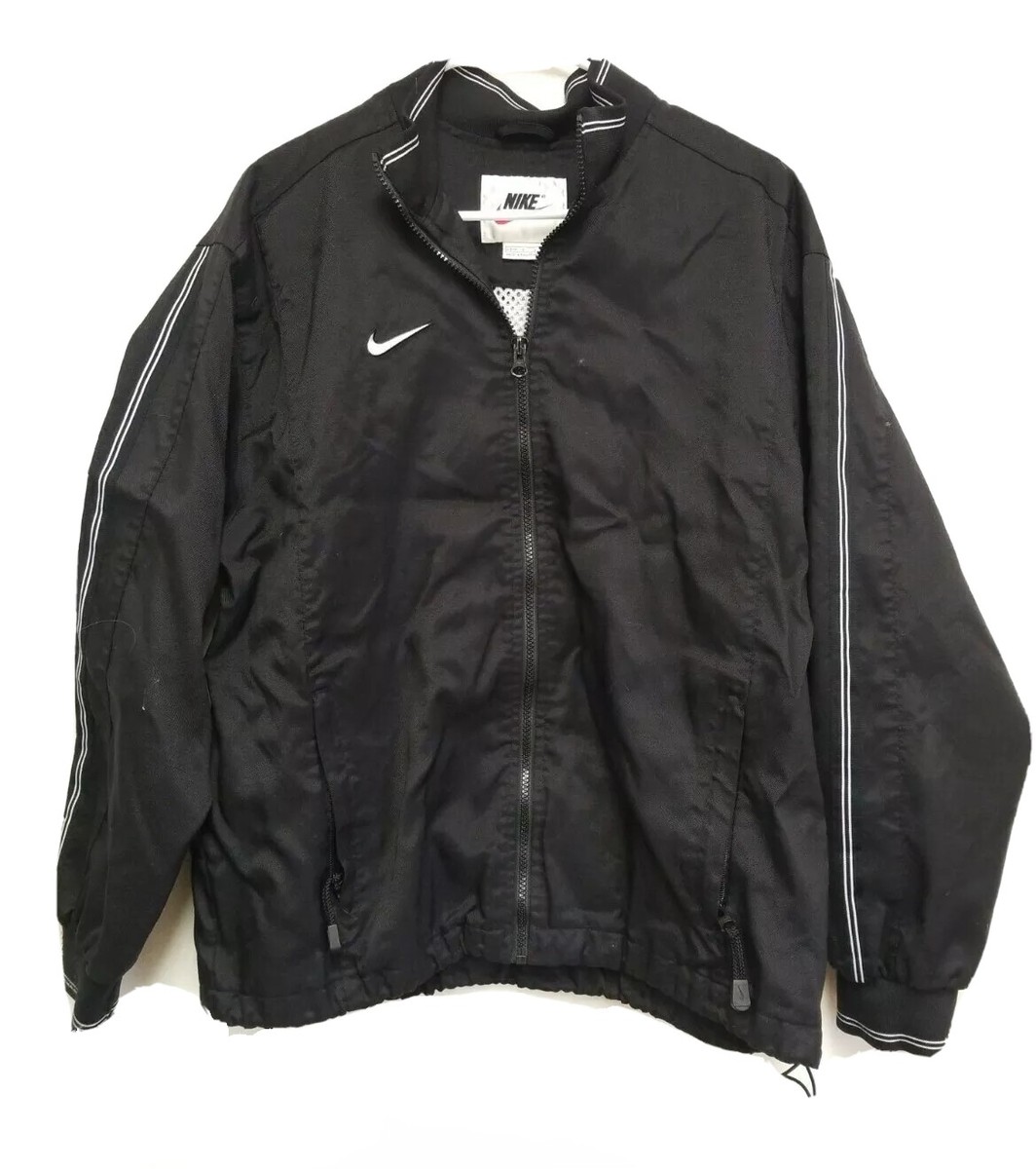 Y2K Nike Nylon Jacket Windbreaker Black White Stripes Sz Youth