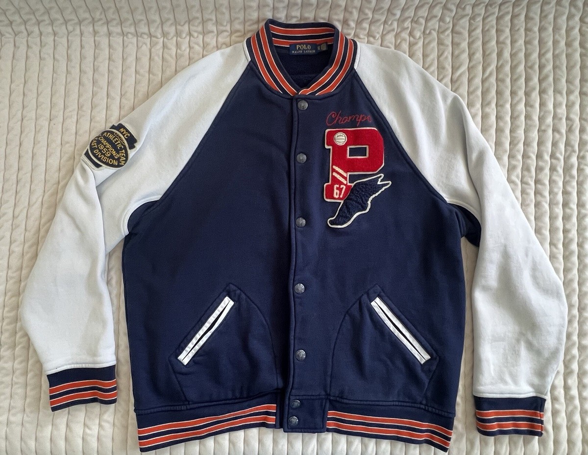 Polo Ralph Lauren Blue White Champs Bomber Jacket Bulldog Football