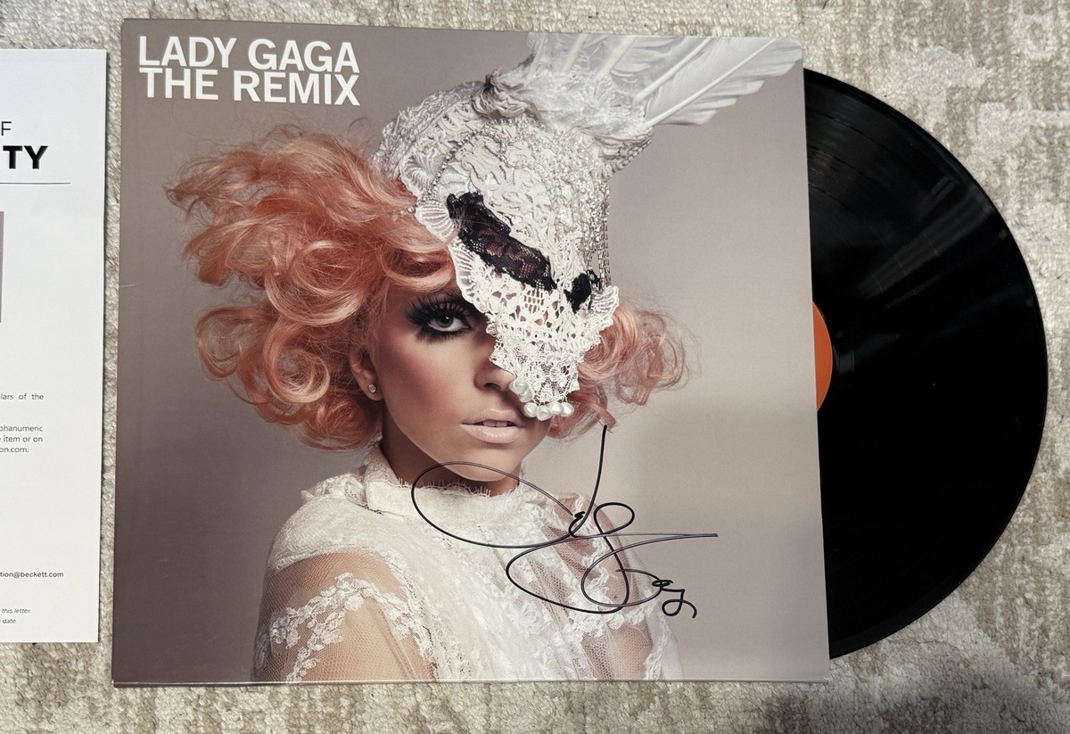 LADY GAGA SIGNED THE REMIX VINYL - BECKETT COA w/ LETTER! SUPER