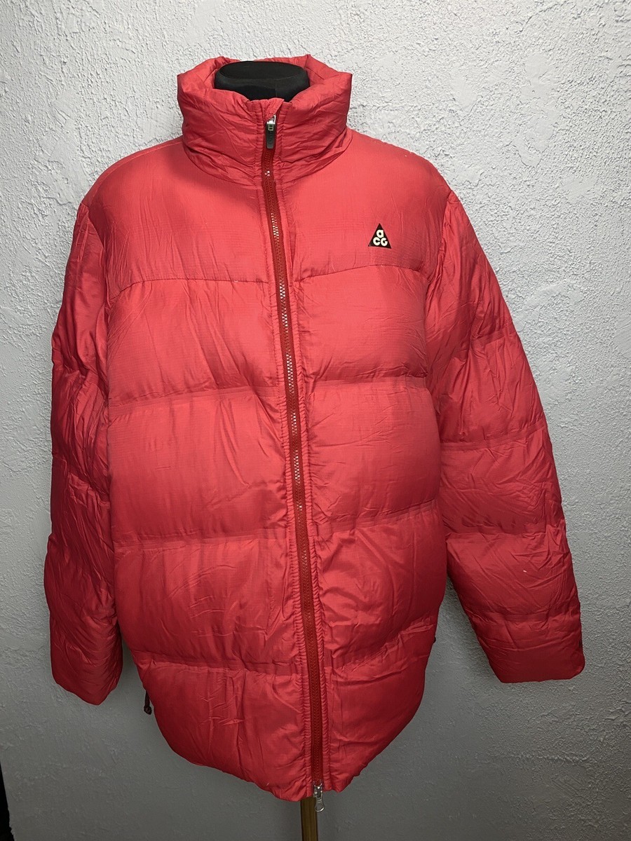 Vintage Nike ACG Goose Down Puffer Jacket Red No-Sew Size L | eBay