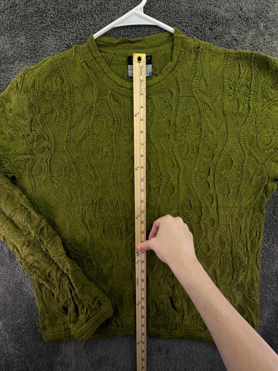 COOGI Basics Australia Sweater Solid Green 3D Knit XL Cotton