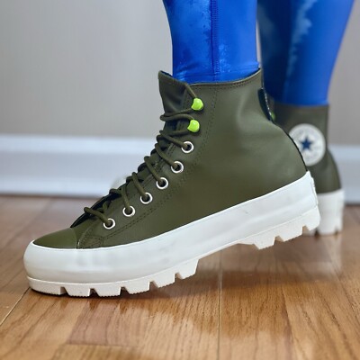 Converse All Star Lugged Leather Hi Women's Athletic Sneaker Olive