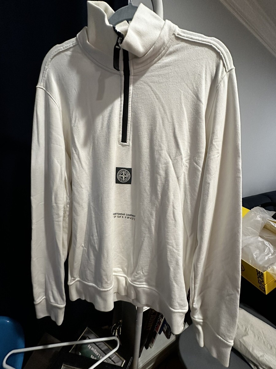 Stone Island White Zip Up Sweatshirt “68-15 Stone Island