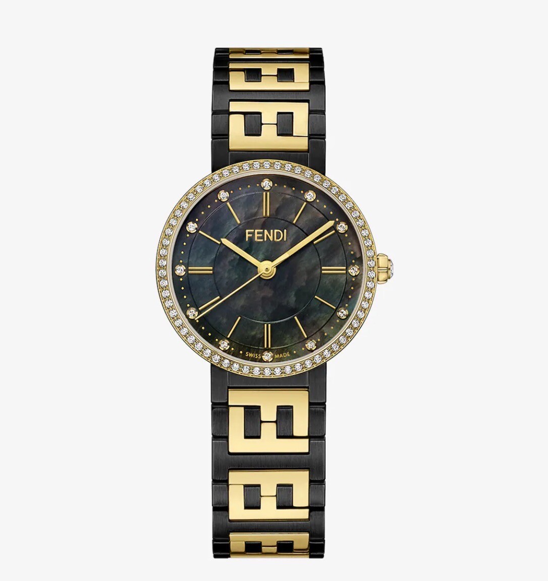 Forever Fendi 29mm Watch with FF Logo Bracelet, Black MOP Face and