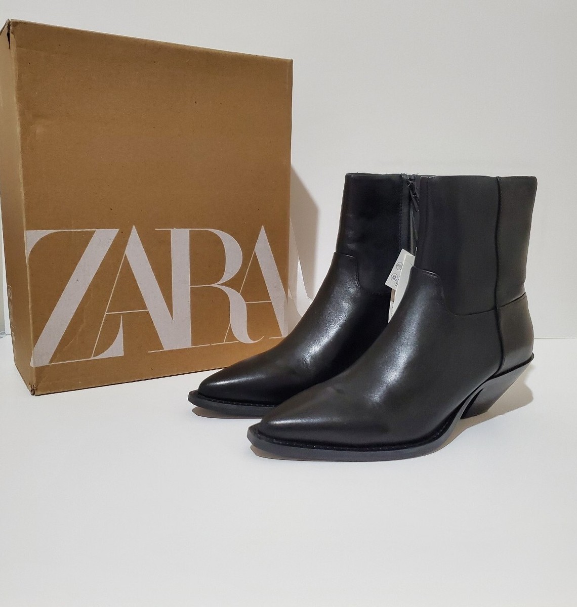 Zara Leather Cowboy Ankle Boots Size 36.5 | eBay
