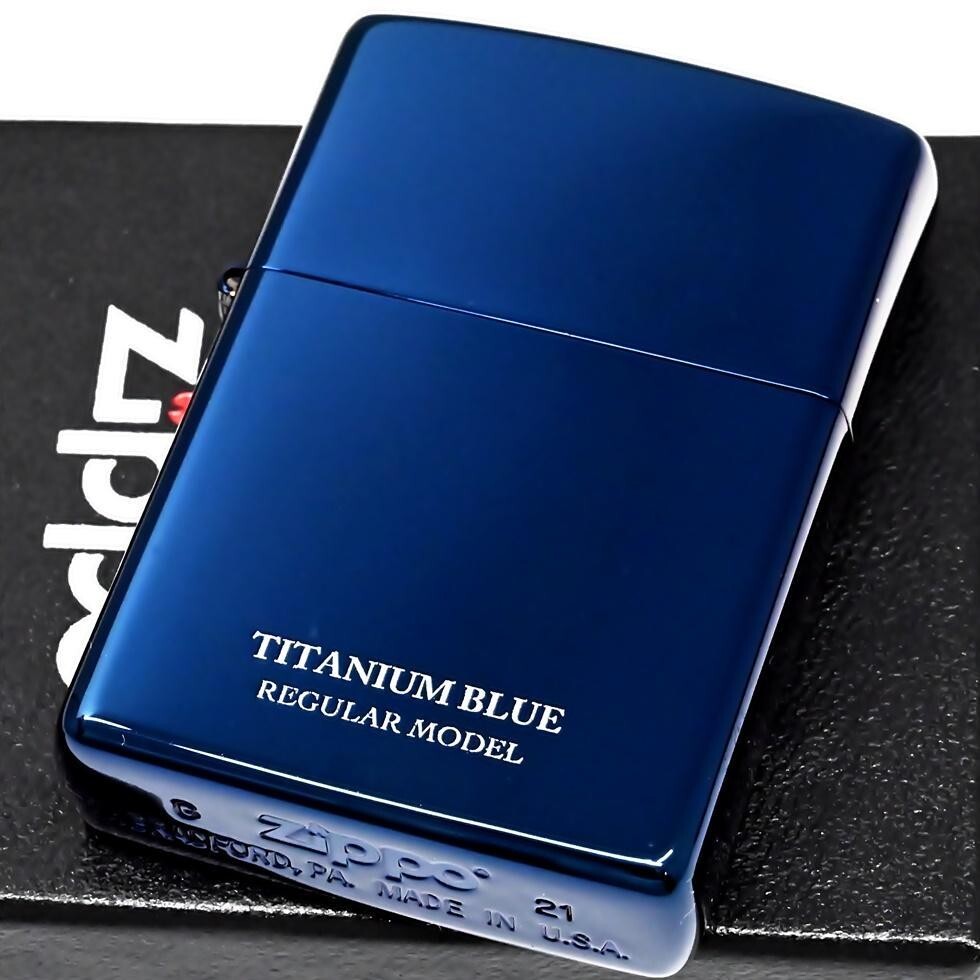 Zippo Titanium Blue Oil Lighter Etching Brass Regular Model Japan