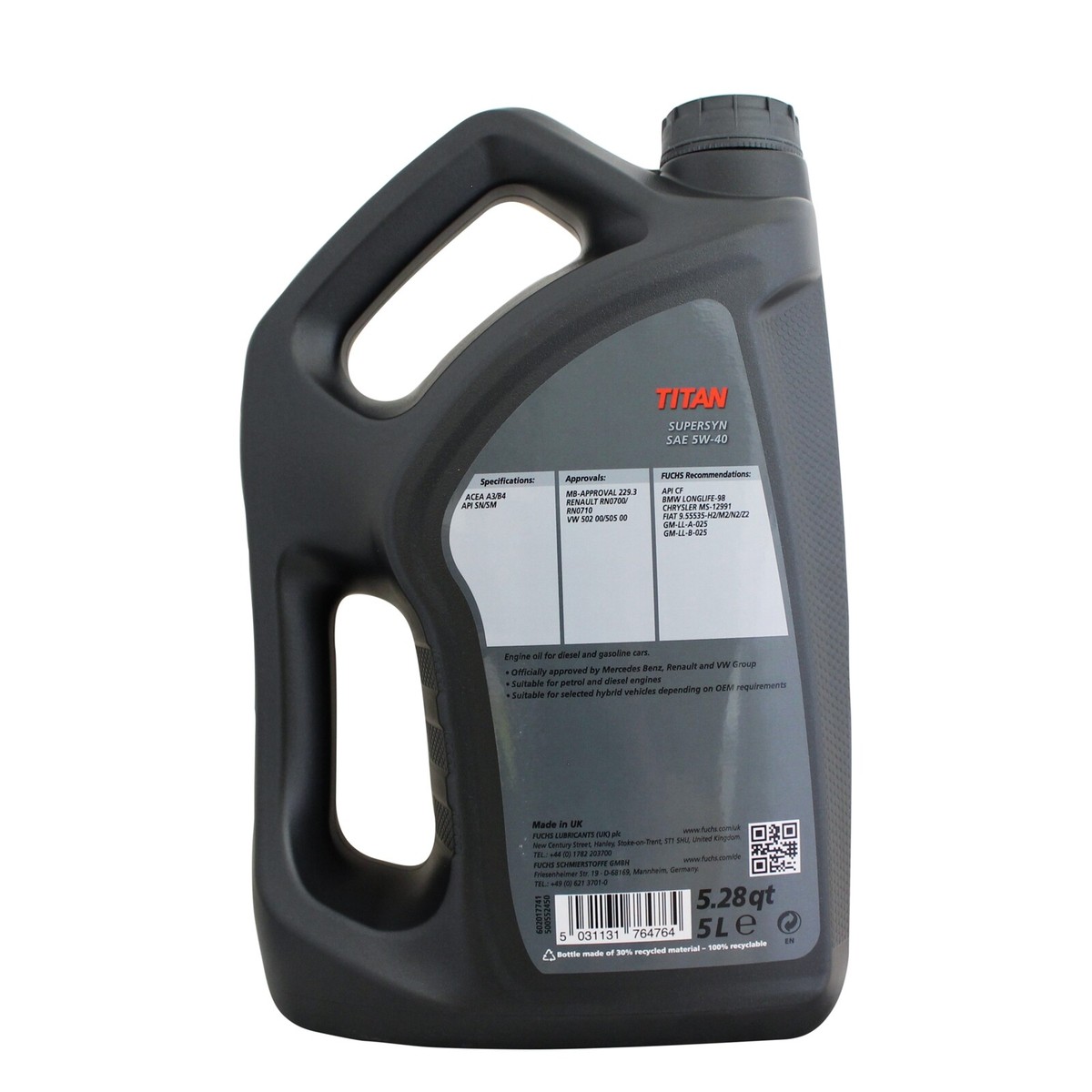 Fuchs TITAN SUPERSYN 5W-40 Fully Synthetic Engine Oil 5W40 5