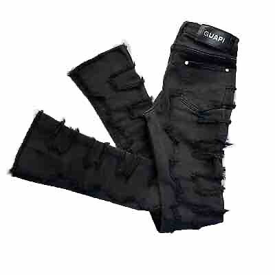 Guapi Jeans Sz 28 (26x35) Obsidian Black Stacked Denim Long Flare