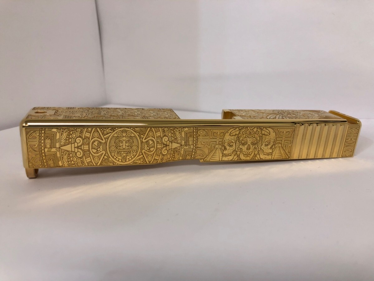 DEEP Laser engraved mirror polished 24k GOLD Glock19 Slide Gen3