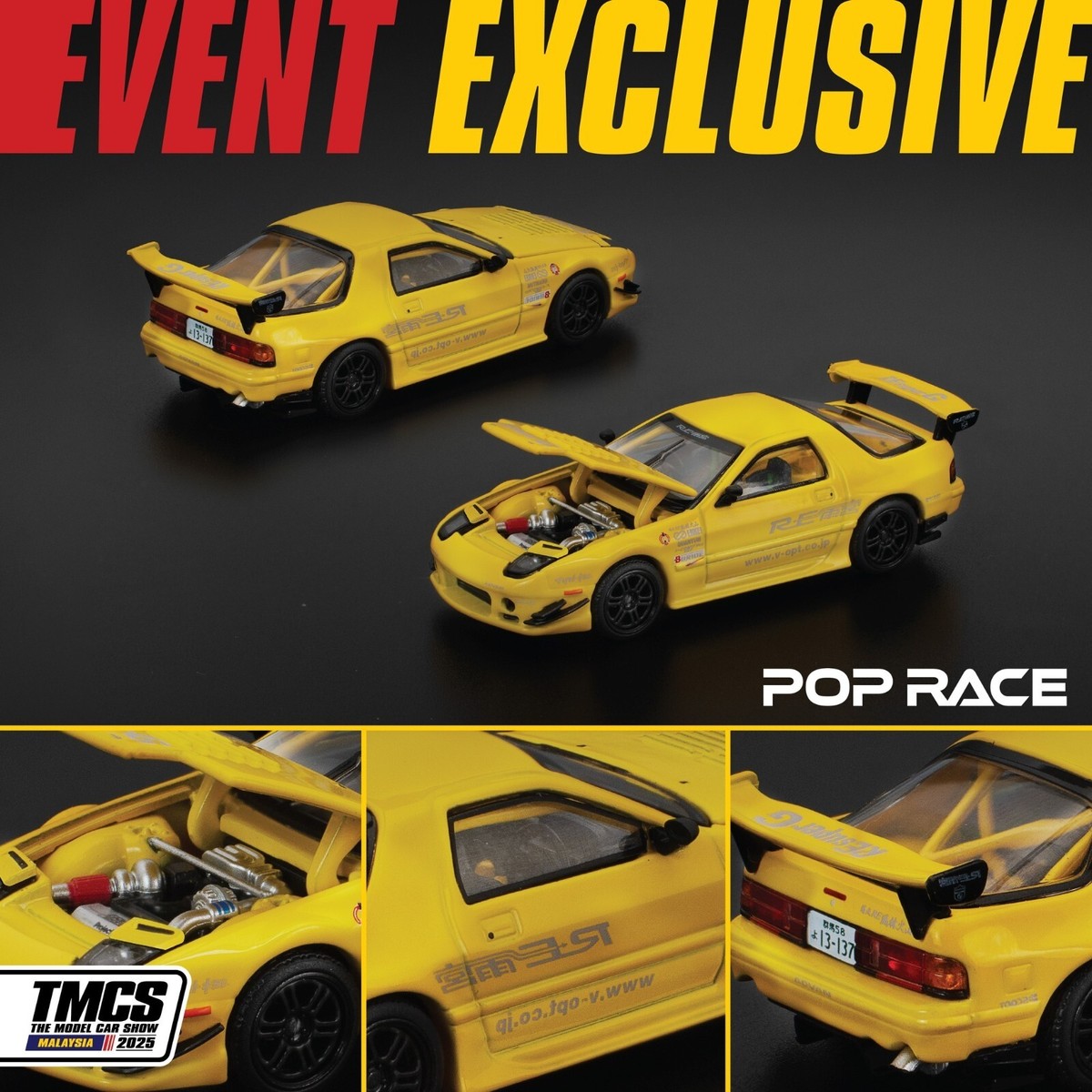 Pop Race Mazda RX7 FC3S RE-Amemiya Yellow TMCS 2025 Exclusive (In