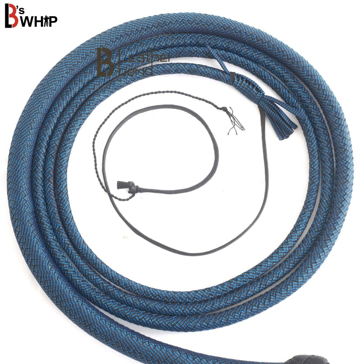 Indiana Jones Bull Whip 6 & 8 Foot 12 Plaits Blue Black Nylon Para