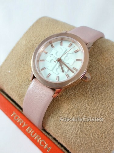 NEW Tory Burch Small Gigi Pink Rose Gold Leather Strap Watch