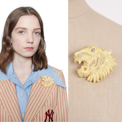 NEW $550 GUCCI Ivory Tone Resin RAJAH TIGER Crystal Hollywood