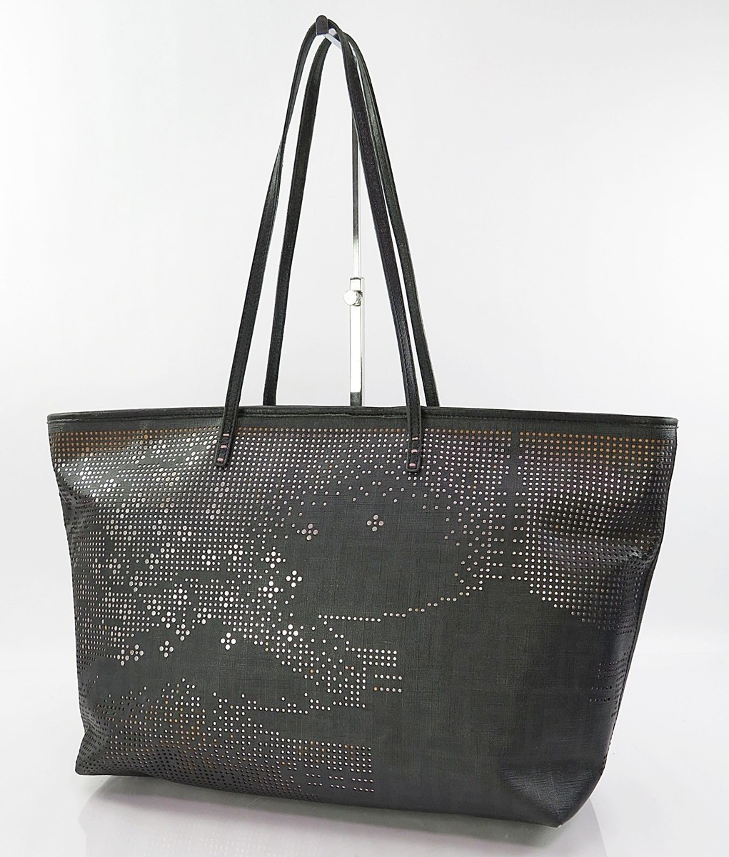 Auth FENDI Cherry Blossom Black Perforated PVC Canvas Shoulder