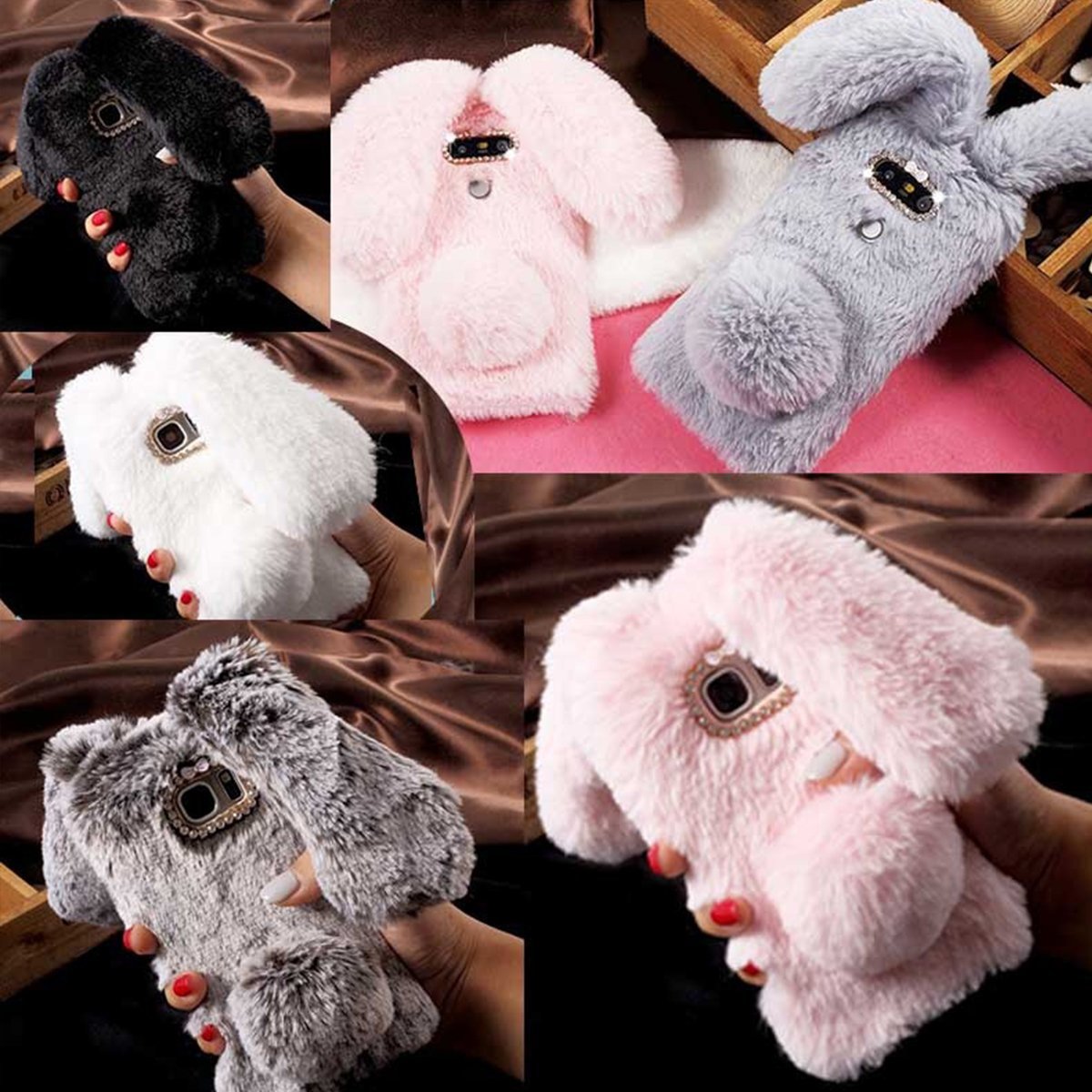 3D Plush Rabbit Soft Fluffy Phone Case For Google Pixel 6A 4A 5 6
