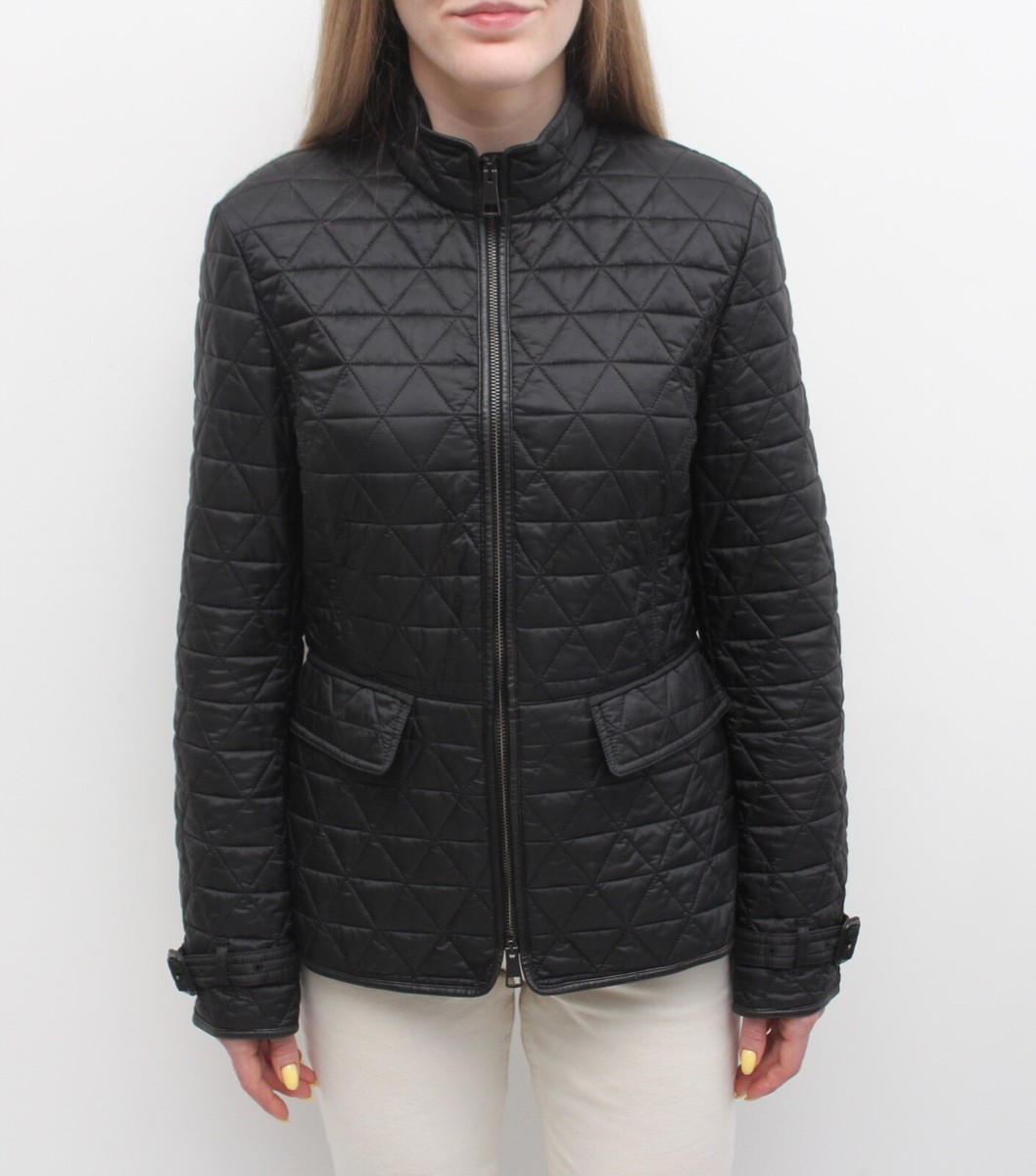 Women's BURBERRY BRIT Quilted Black Jacket Blazer Leather Trim