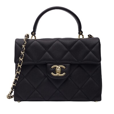 CHANEL CAVIAR QUILTED RETRO TWIST TOP HANDLE FLAP BLACK MINI | eBay