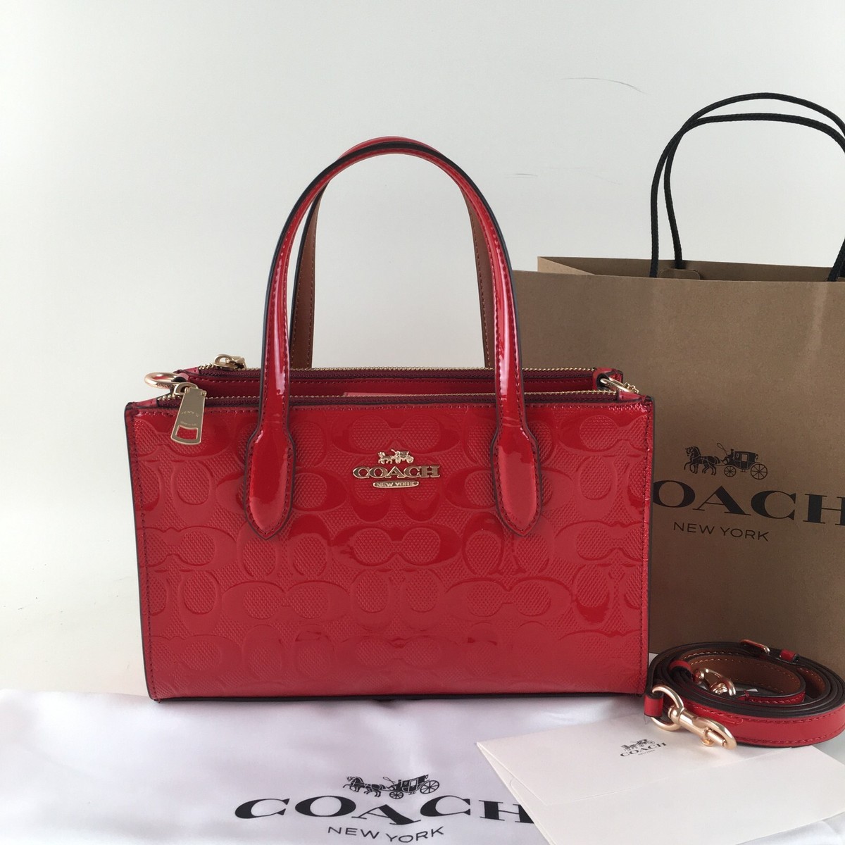 COACH Nina Small Tote Bag Signature Leather CV400 Red Outlet NEW