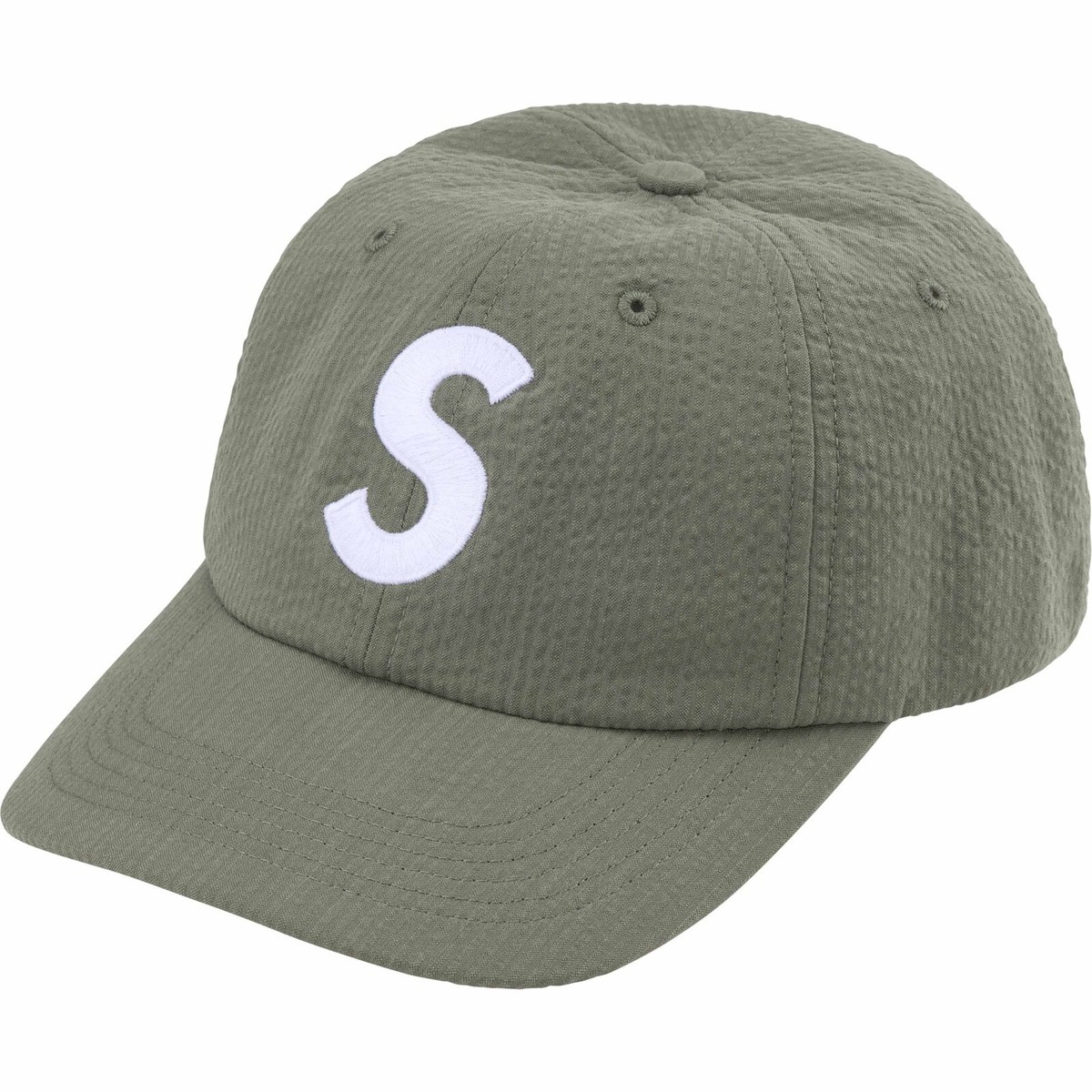 Supreme Seersucker S Logo 6-Panel Hat Cap - Olive Green - SS24 New