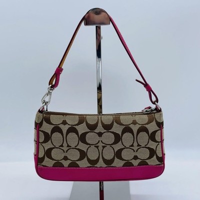 Shoulder Bag COACH Signature Pink Beige Mini Accessory Pouch