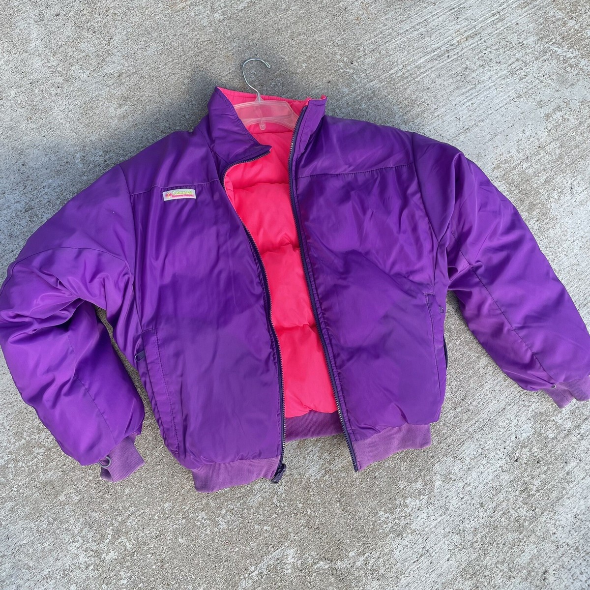 Womens VTG 90's Columbia Jacket M Purple Pink Puffer Reversible