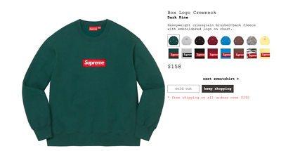 Supreme Box Logo Crewneck Dark Pine FW22 - Size S (SMALL) *Brand