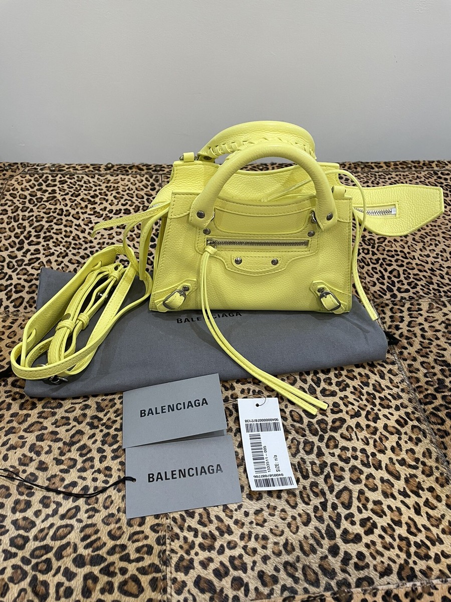NWT Balenciaga Neo Classic City Mini Textured-Leather Tote-Yellow