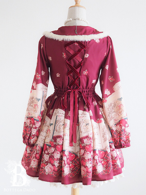 🌹LIZ LISA🌹Teddy Bear Book Dress OP Bordeaux Winter Romantic