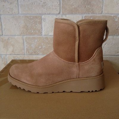 UGG KRISTIN CLASSIC SLIM CHESTNUT SUEDE WEDGE ANKLE BOOTS SIZE US
