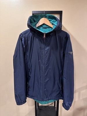 Prada Nylon Triangle Logo Reversible Navy / Green Zip Jacket | eBay