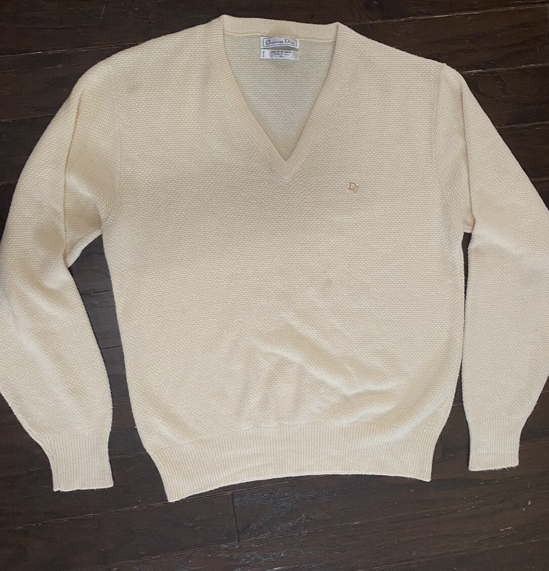 Vintage Christian Dior Pullover V-Neck Sweater Mens XL Yellow