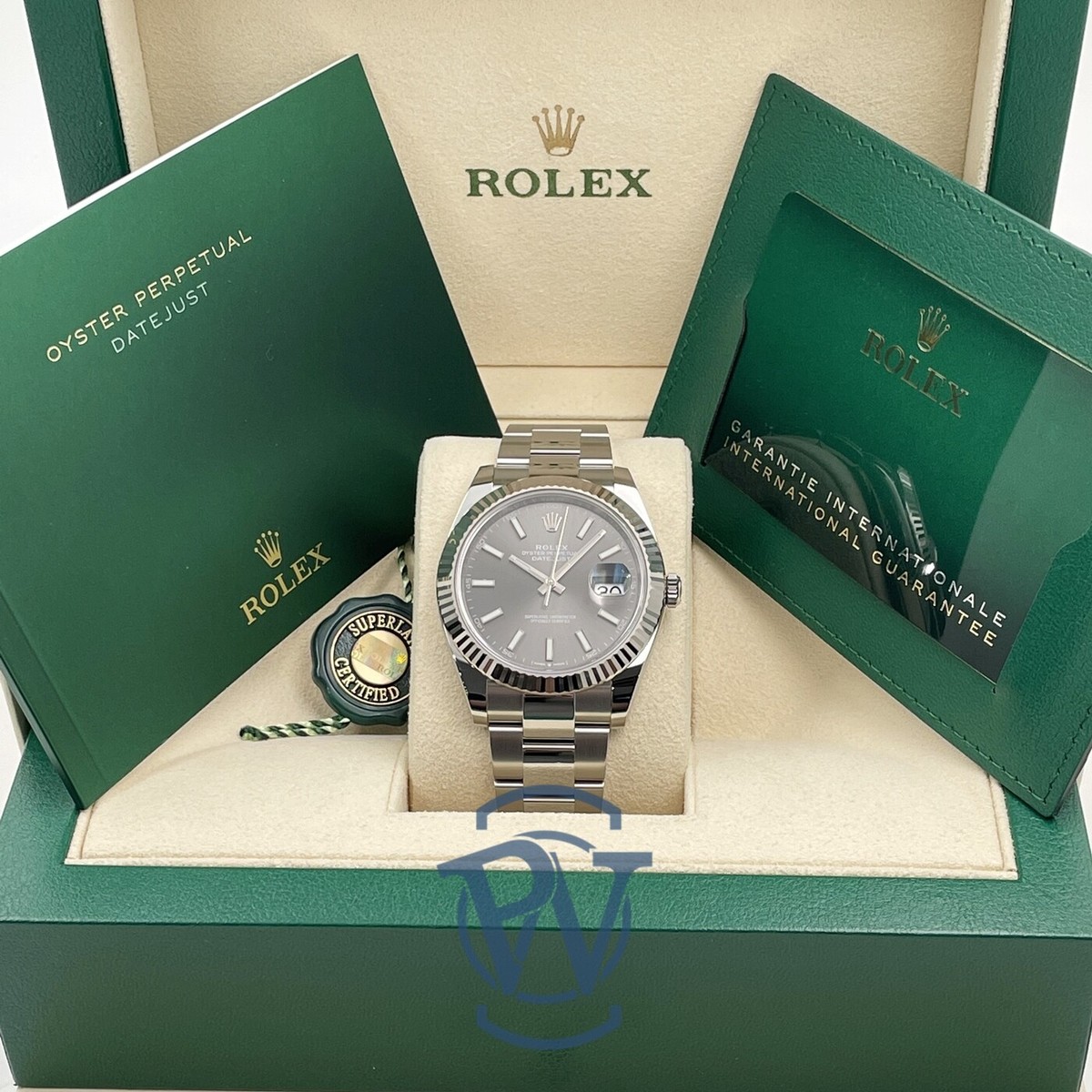 🐺 Rolex Datejust 41 Gray Rhodium Index 126334 Fluted Bezel Oyster