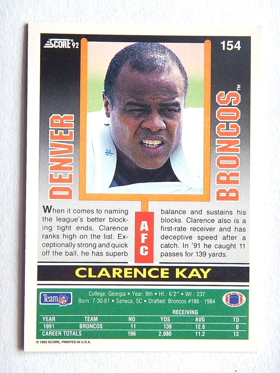 Clarence Kay #154 Score 1992 Football Card (Denver Broncos) VG | eBay