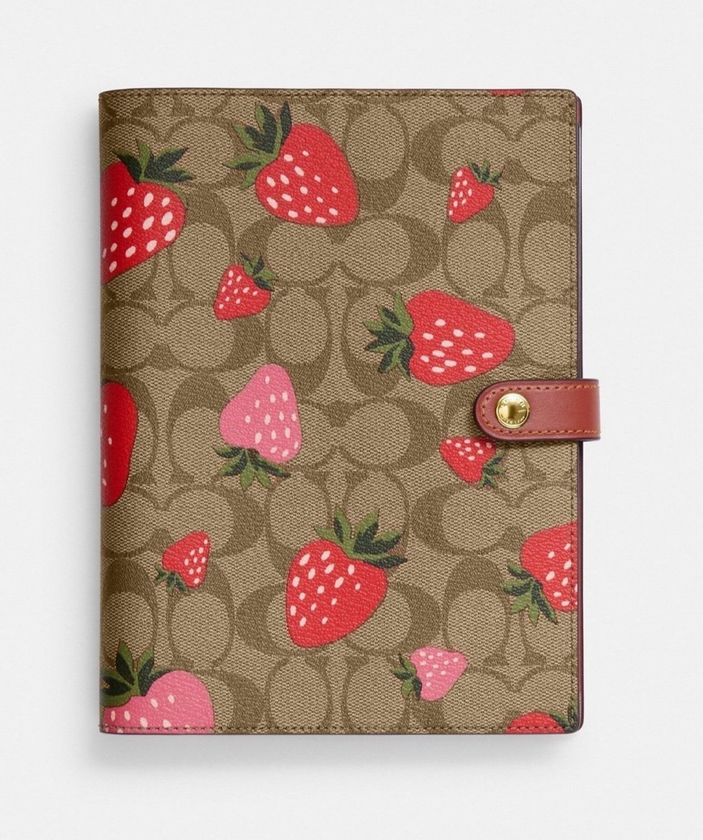 NEW Coach Notebook with Wild Strawberry Print in Signature Canvas
