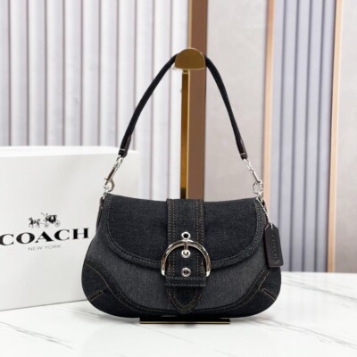 COACH Soho Shoulder Bag Upcycled Repurposed Denim Black CR737