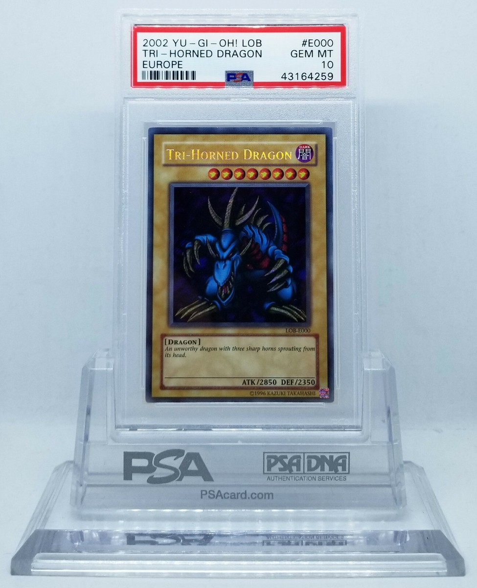 YUGIOH LOB-E000 TRI-HORNED DRAGON SECRET RARE HOLOFOIL PSA 10 GEM