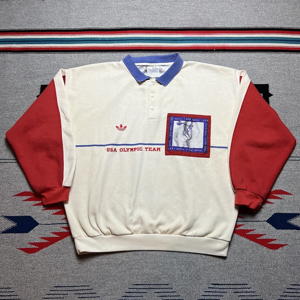 Vintage 80s Adidas 1988 Seoul Olympics Pullover Sweatshirt Mens