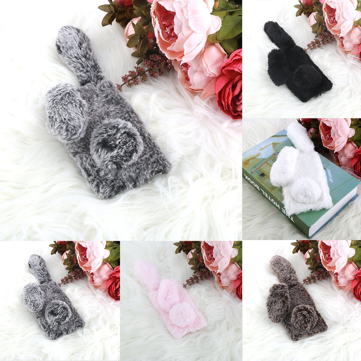 3D Plush Rabbit Soft Fluffy Phone Case For Google Pixel 6A 4A 5 6