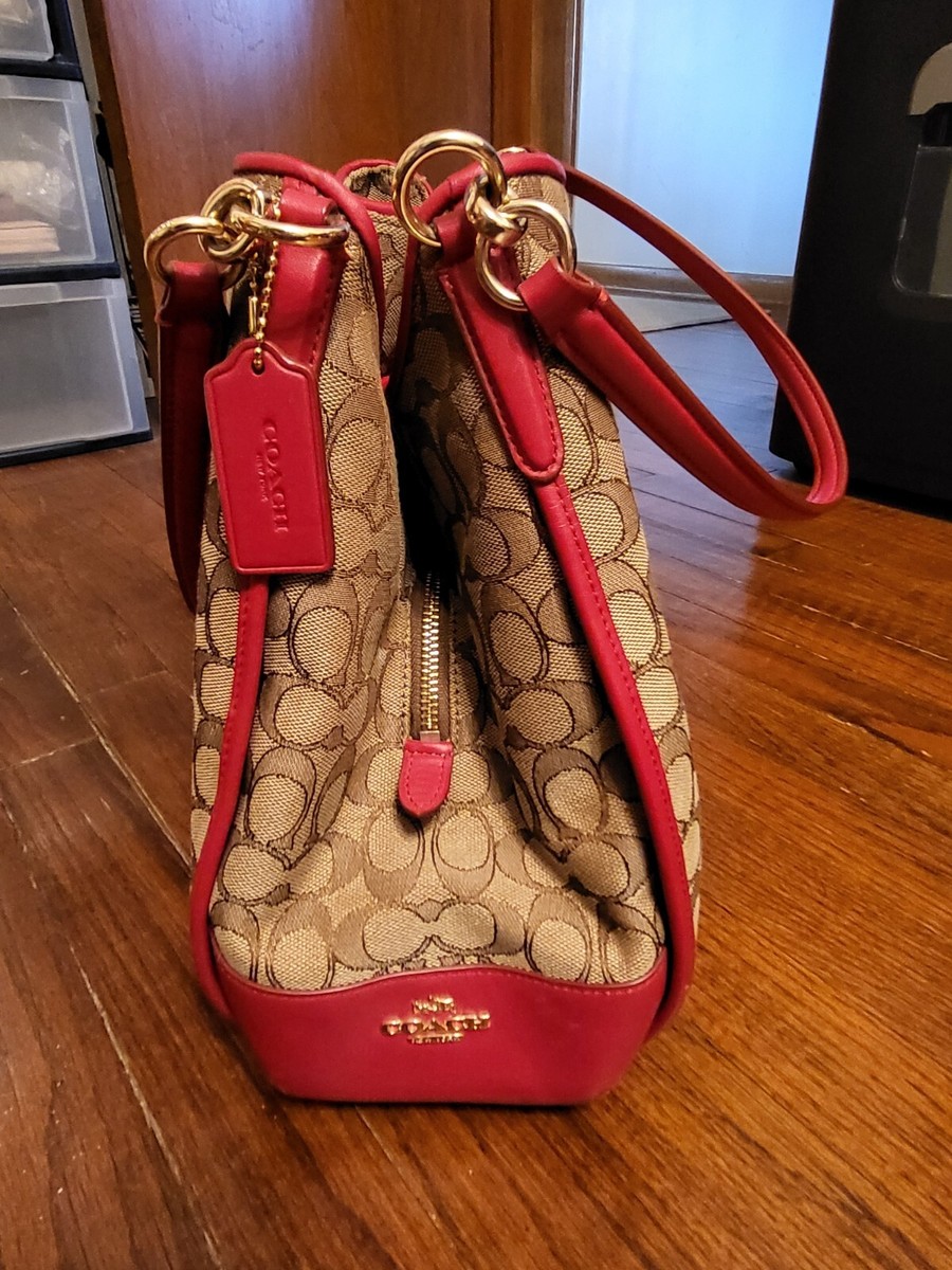 Coach Signature Triple Compartment Shoulder Tote Red/ Brown | eBay