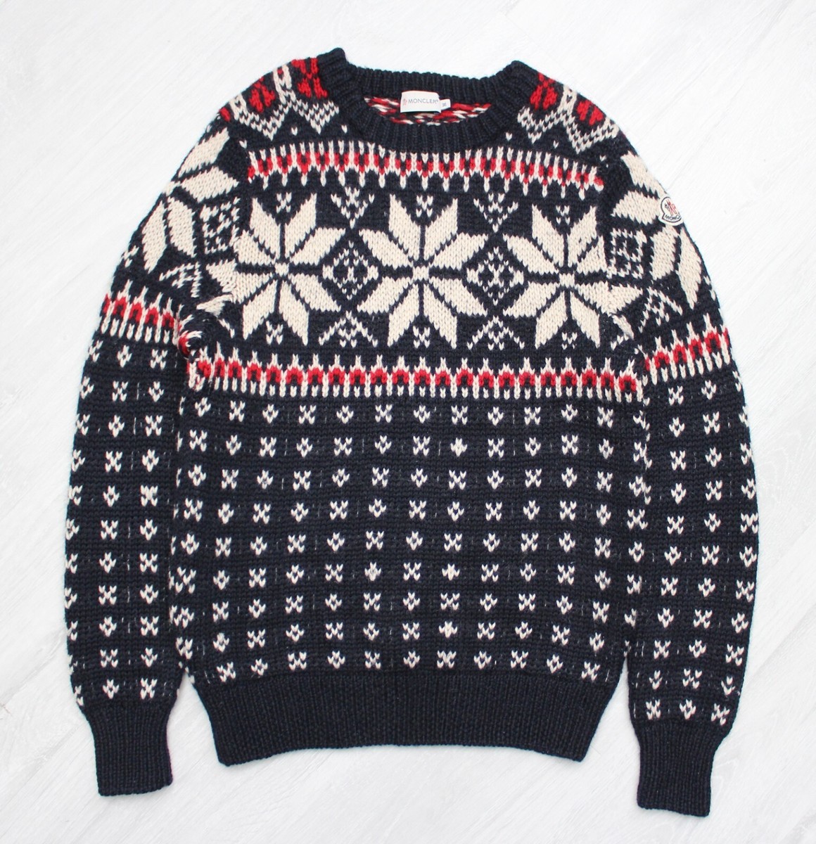 Men's MONCLER Maglione Tricot Girocollo Wool Knit Sweater Navy