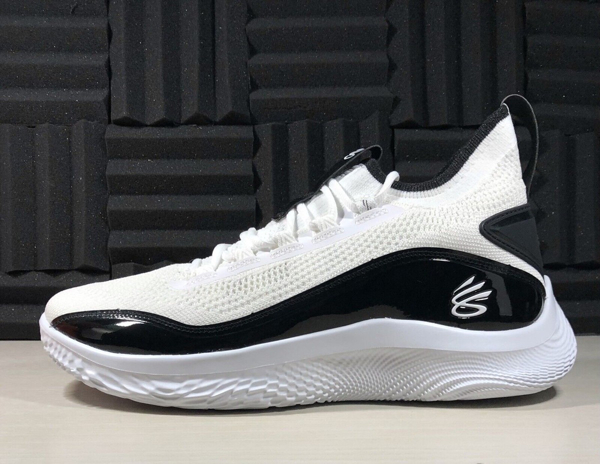 Under Armour Curry 8 FLOW White Black Patent 3024785-111 Sz 12.5