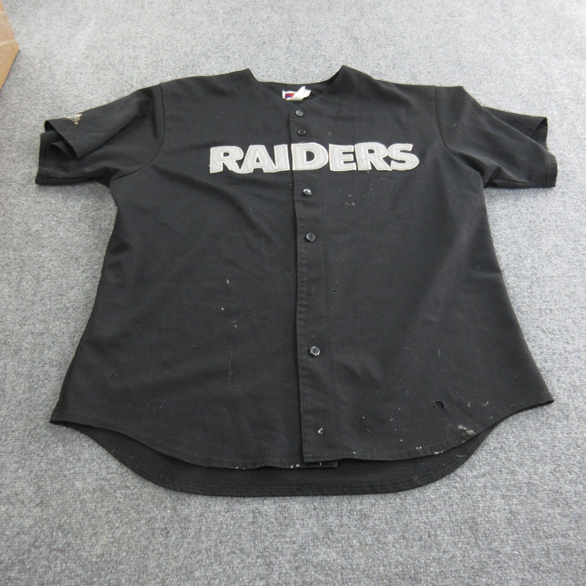 Vtg Las Vegas Raiders Jersey Mens XL Black Button Front NFL