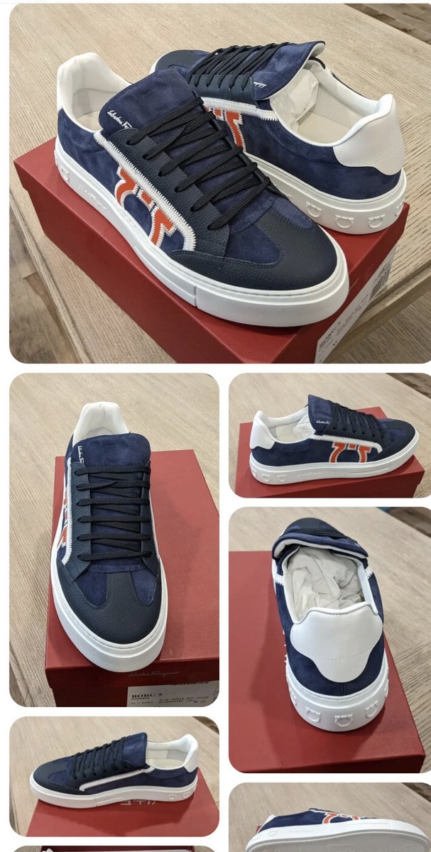 New Salvatore Ferragamo Borg Low Top Men Sneakers Fashion Gancio