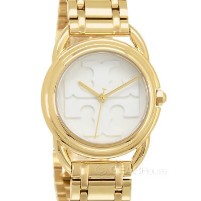 Tory Burch The Miller Womens Watch, White Logo Dial, Gold