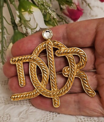 Vintage CHRISTIAN DIOR 1980's Gold Plated Rhinestone Logo Monogram