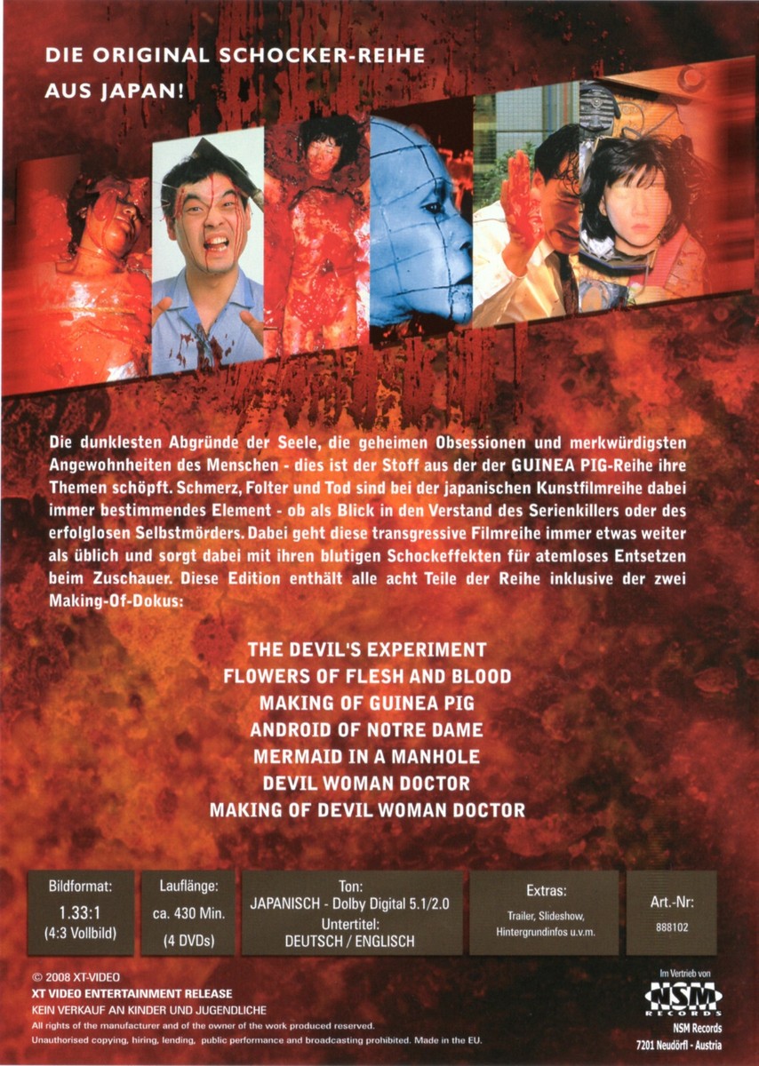 Guinea Pig , Part 1-6 , + 2 making offs , 4 DVDs , uncut , NEW