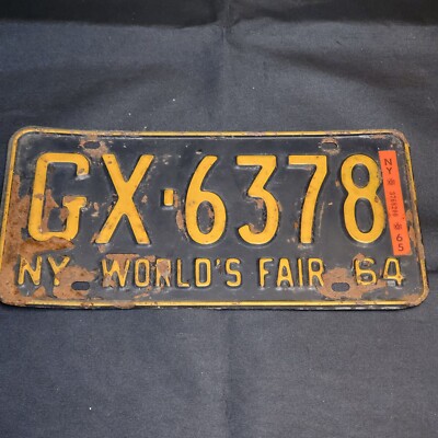 Vintage 1964 NY Worlds Fair License Plate GX-6378 World's Fair