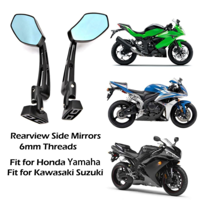 Smoke Blue Motorcycle Rear View Mirrors For Kawasaki 250 500 ZX6