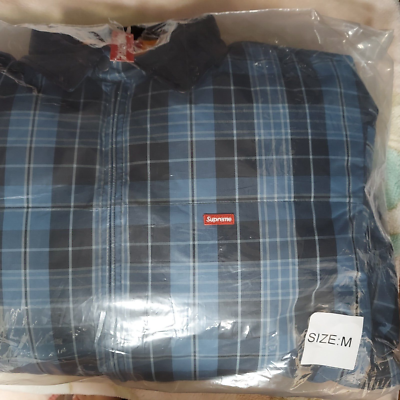 Supreme Leather Collar Puffy Jacket Blue Plaid New With Tag