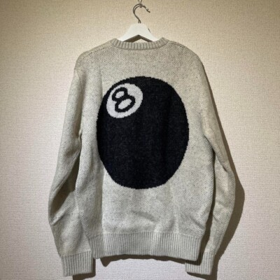 STUSSY 8 Ball Heavy Brushed Mohair Sweater White L Men Streetwear